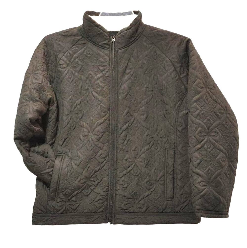 Alps Full Zip Quilted Jacket Mock Neck Windproof Fleece Lined Black Women Large